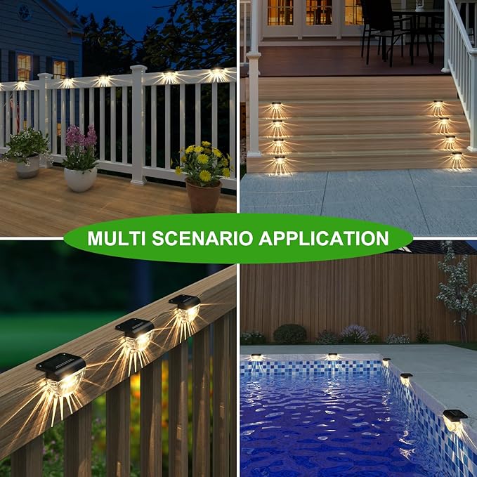 12 Pack Solar Deck Lights Outdoor, Solar Step Lights Waterproof for Outside, Yard, Patio, Garden, Pool, Railing, Stairs, Fence (Warm White)-VerdiqueGarden
