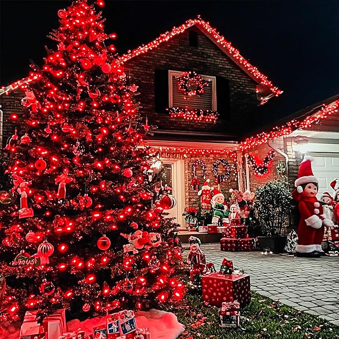 JMEXSUSS Red Christmas Lights Clear Wire, 66ft 200 LED Red Christmas String Lights Outdoor Indoor Plug in, 8 Modes Red String Twinkle Fairy Lights for Room Party Tree Decorations-VerdiqueGarden
