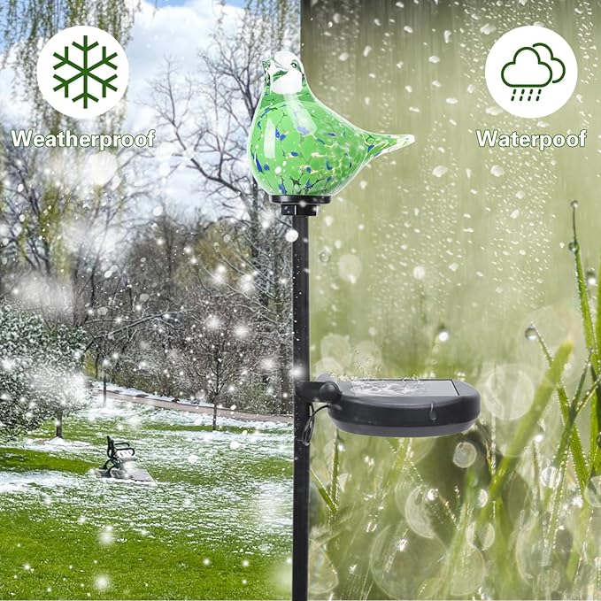Afirst Solar Outdoor Lights Decorative Hummingbird Garden Stake Handblown Glass Stakes Outdoors Waterproof for Garden Pathway Decoration 2 Packs-VerdiqueGarden