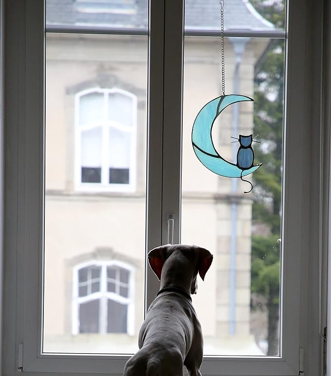 Black Cat On Bule Moon Stained Glass-VerdiqueGarden