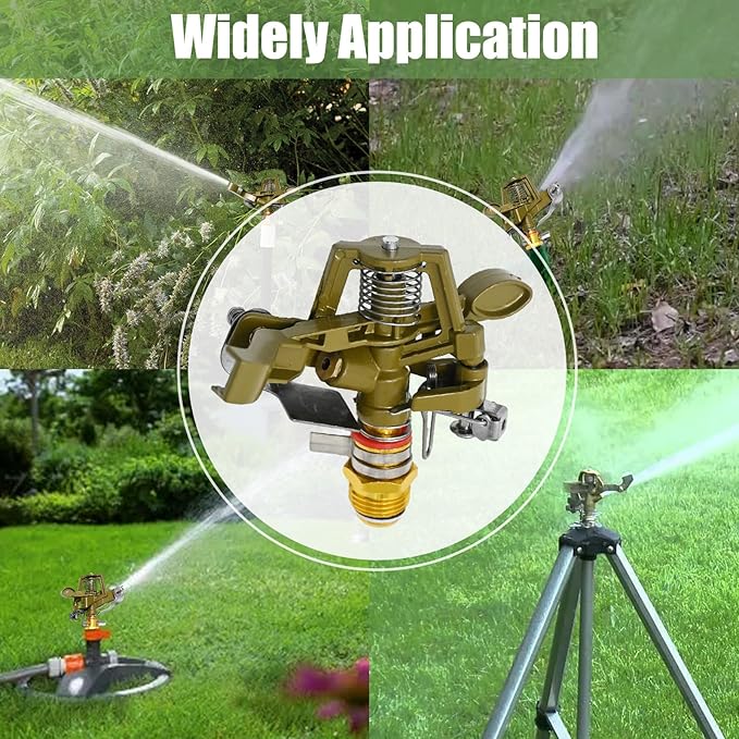 1/2 Inch Brass Impact Sprinkler with Nozzles Adjustable 0-360 Degree Coverage Pattern Heavy Duty Lawn Sprinkler Head for Yard Lawn Grass Patio Garden Irrigation (2Pcs)-VerdiqueGarden