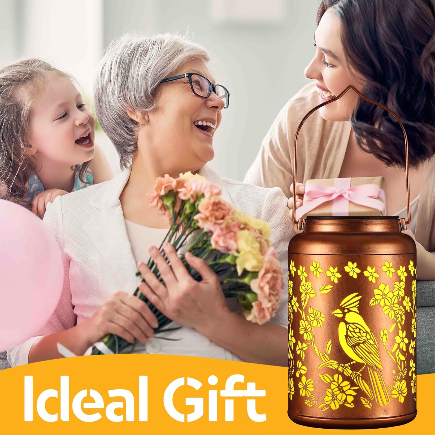 Solar Lanterns Outdoor Waterproof Garden Decor Birthday Gifts for Women Mom Grandma Hanging Lights Metal Decoration Outside for Yard, Patio,Backyard,Porch(Red Bird)-VerdiqueGarden