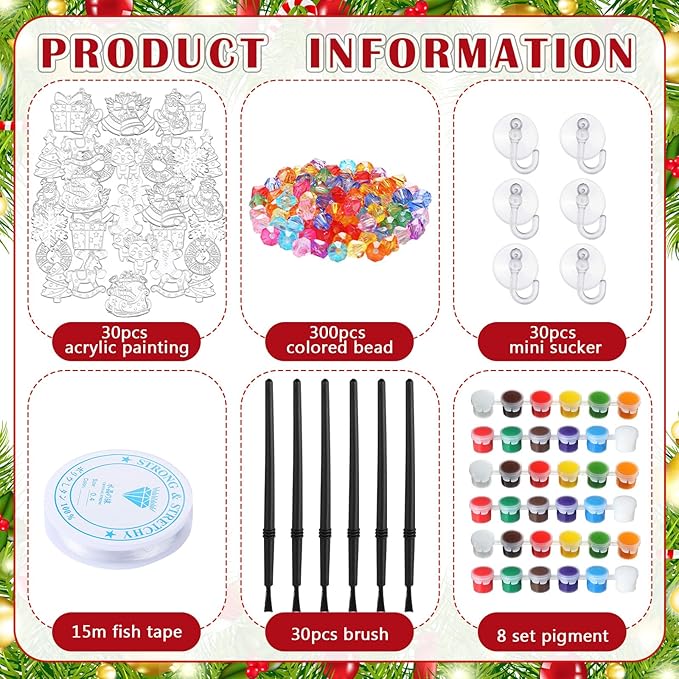 30 Sets Suncatchers Window Art Kits, DIY Sun Catchers Bulk Crafts Paint Your Own Window Ornaments for Boys Girls Classroom Home Party Birthday Activity Decor(Christmas Style)-VerdiqueGarden