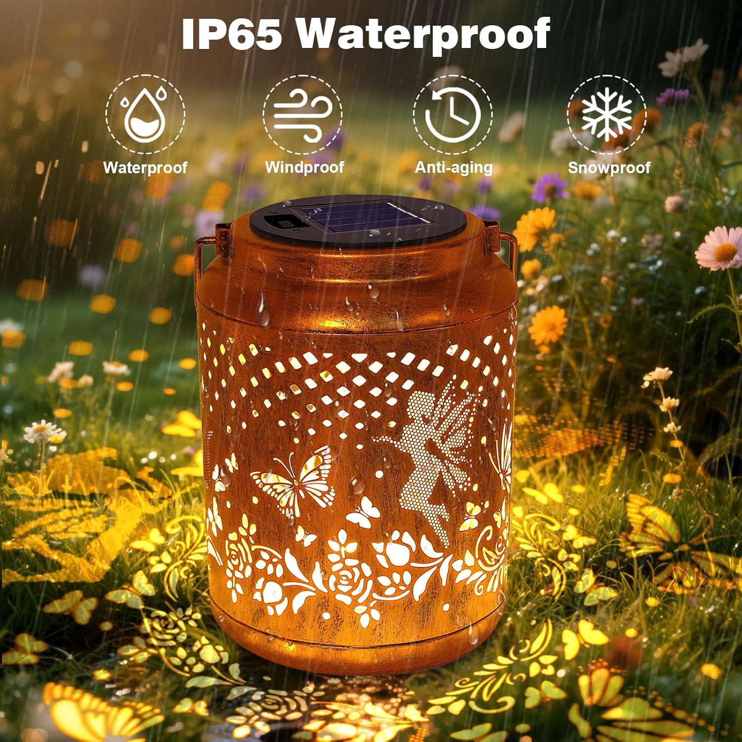 Solar Lanterns Outdoor Hanging Lantern Lights, Fairy Butterfly Metal Decor Lantern Waterproof Solar Lights LED Decorative Outside for Garden Yard Patio Lawn Birthday Gifts for Mom Grandma Women-VerdiqueGarden