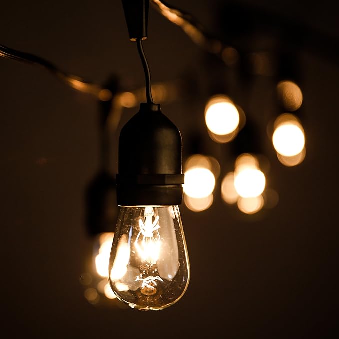 100 Foot Commercial Outdoor String Lights with 50 Suspended Sockets and S14 11 Watt Bulbs (+ 2 Free Spares) - E26 Vintage String Lights for Patio, Yard, Deck, Cafe, Bistro and More-VerdiqueGarden