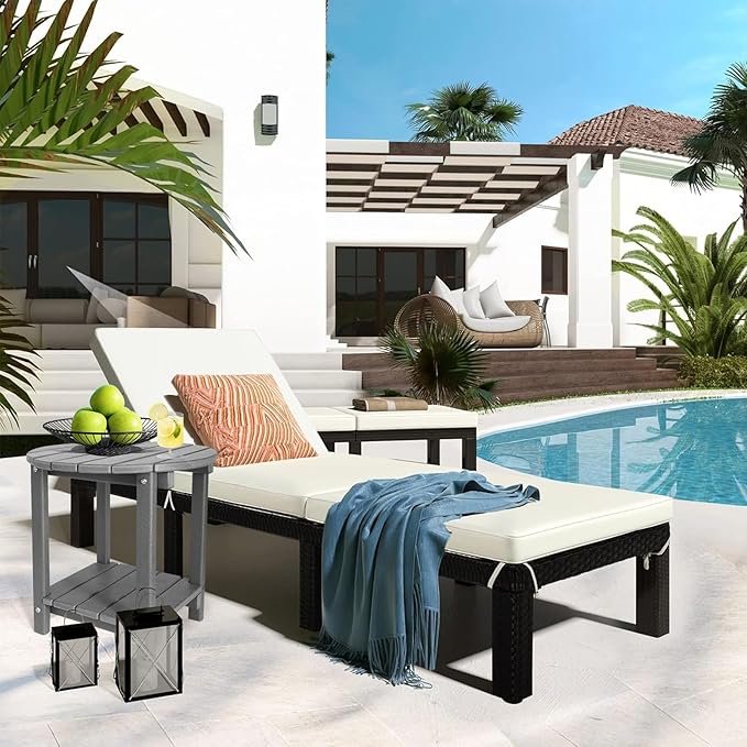 Adirondack Round Outdoor Side Table 2-Tier Storage Patio Side Table, HDPE End Tables for Backyard Pool Porch Garden Lawn (Grey)-VerdiqueGarden