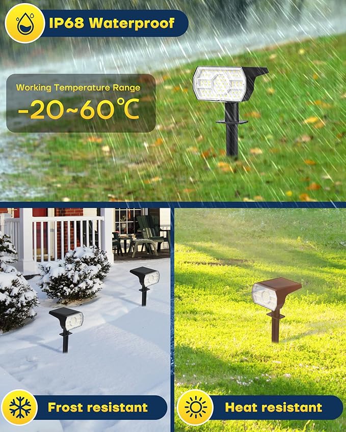 Kaxiida Solar Lights Outdoor Waterproof IP68, 3 Lighting Models Solar Powered Spot Lights Outdoor, 56LED Light Dusk to Dawn for Yard Patio Garden Pathway Landscape Lighting-VerdiqueGarden