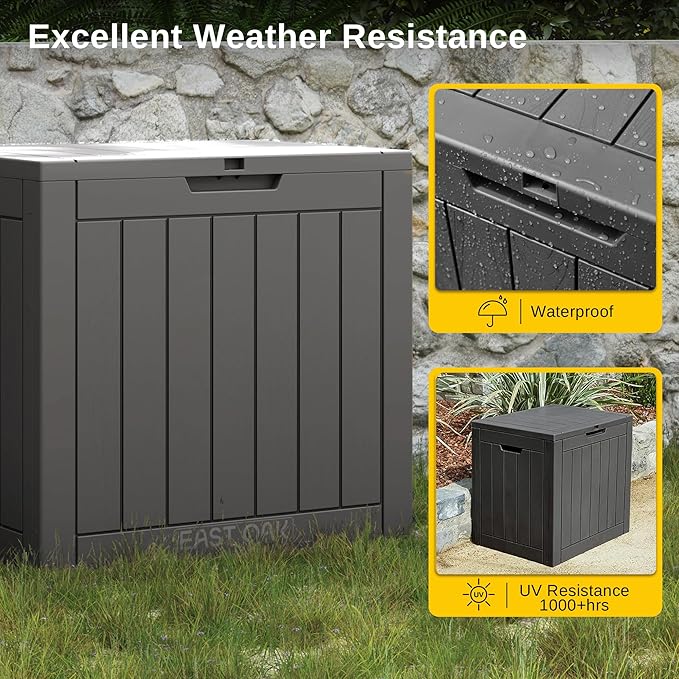 EAST OAK Outdoor Storage Box, 31 Gallon Deck Box, Waterproof Resin Storage Bin for Patio Cushions, Gardening Tools, Accessories, Lockable, UV Resistant, Black-VerdiqueGarden