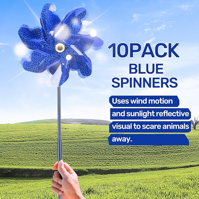 BATTIFE 10 Packs Blue Pinwheels for Yard and Garden, Sparkly Reflective Pinwheel for Scare Birds Away, Wind Spinner Deterrent Outdoor-VerdiqueGarden