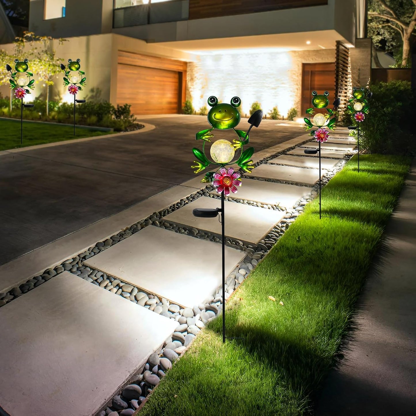 Bshine Frog Solar Light Outdoor Garden, Cracked Glass Metal Solar Garden Stakes for Pathway, Backyard Decoration, Yard Art, Lawn Ornaments, Frog Gifts for Women, Mom, Frog Lovers-VerdiqueGarden