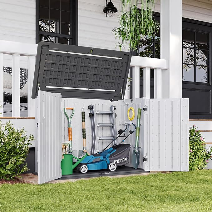 Aoxun Outdoor Storage Cabinet 35 Cu.Ft Outdoor Trash Can Storage Shed Waterproof Horizontal Storage Shed Outdoor Storage for Garbage Bin, Generator, and Lawn Mower (White)-VerdiqueGarden