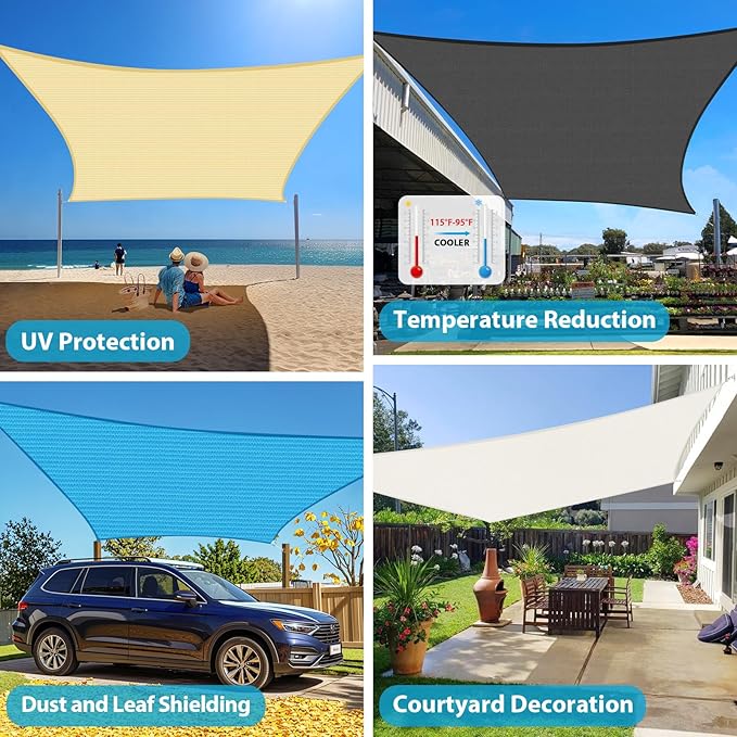 Amagenix Sun Shade Sail 8'X16'Curved Edge Outdoor Shade Canopy Dark Grey Breathable 95% UV Block Shade Cloth for Patio Garden Backyard (We Make Custom Size)-VerdiqueGarden