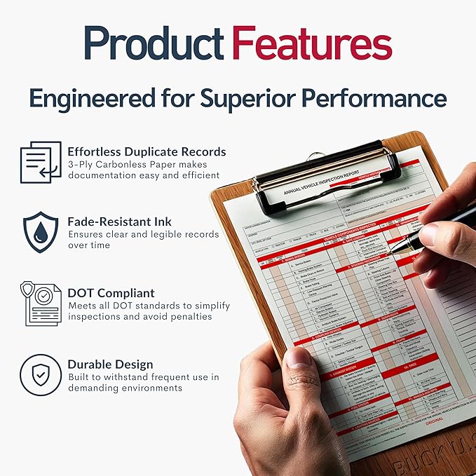 50 Pack 3-Ply Carbonless Annual Vehicle Inspection Report Forms with FMCSA 2-Ply Mylar Laminate Adhesive Vinyl Labels, DOT Inspection Forms and Stickers, Shrink-Wrapped, 8.5" x 11.75" - Made in USA-VerdiqueGarden