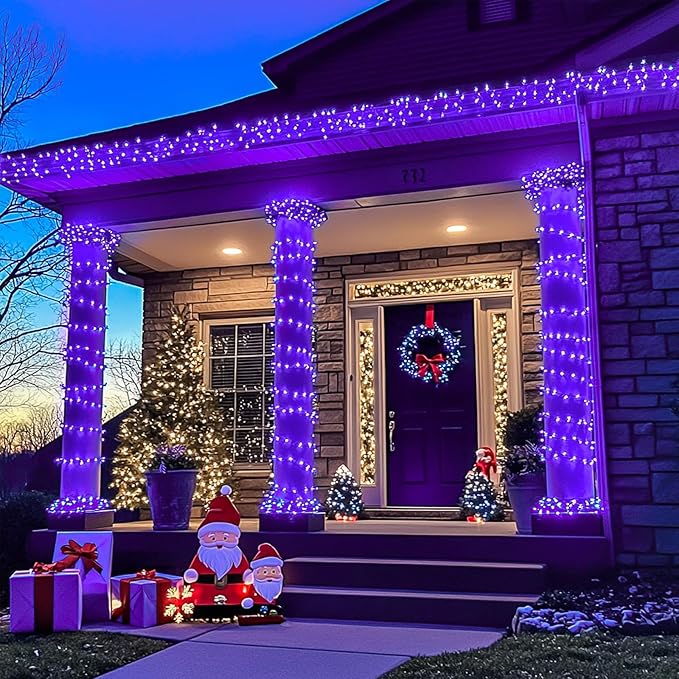 JMEXSUSS Purple Christmas Lights Indoor Outdoor Clear Wire, 66ft 200 LED Purple Lights for Christmas Tree, 8 Modes Purple String Lights Plug in for Christmas Bedroom Garden Party Xmas Decorations-VerdiqueGarden