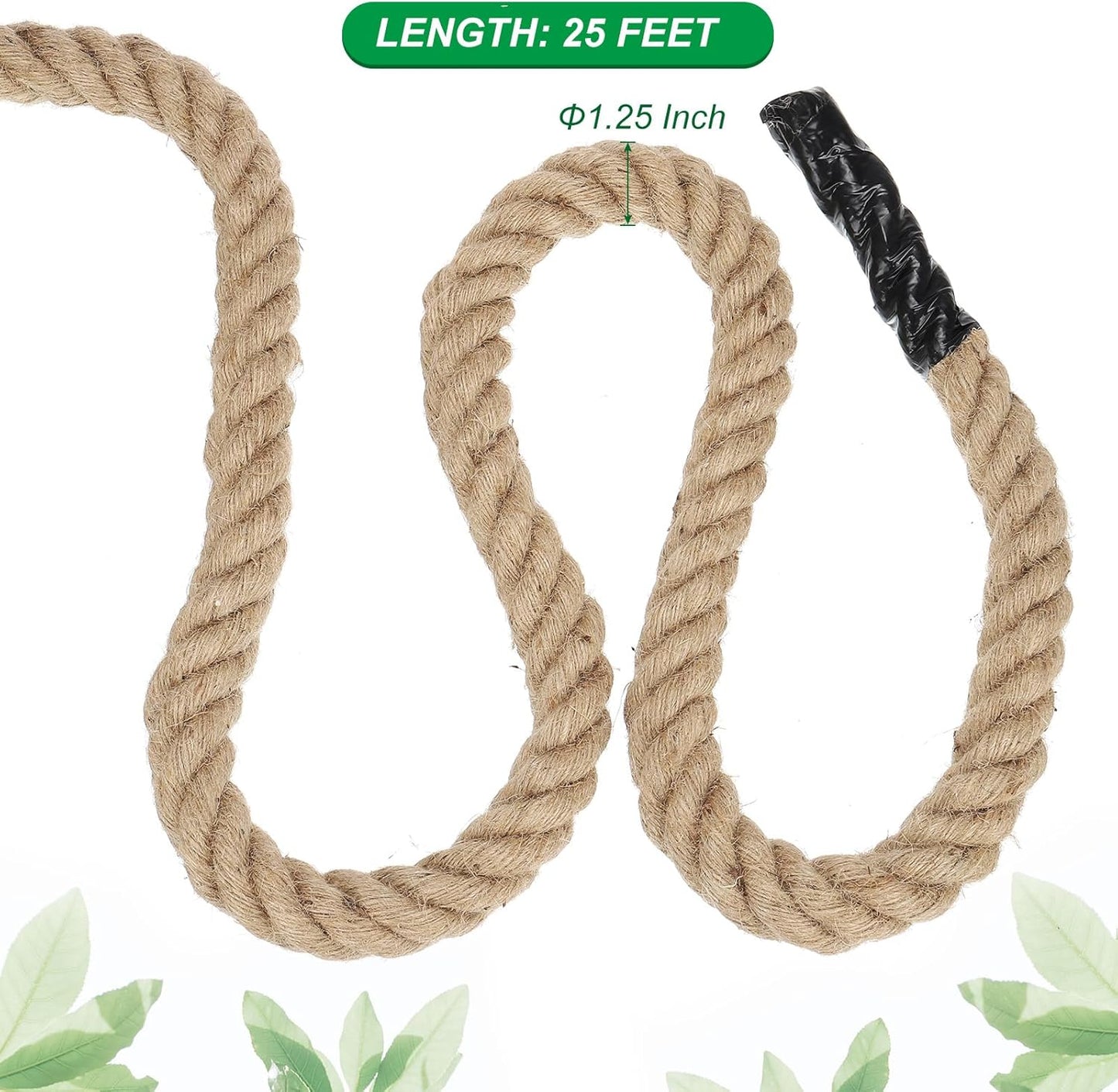PATIKIL 1-1/4" x 25 Ft Twisted Manila Rope Jute Rope Natural Thick Jute Rope Twine Burlap Rope for Docks Railings Bundling Craft Tug of War Decorating-VerdiqueGarden