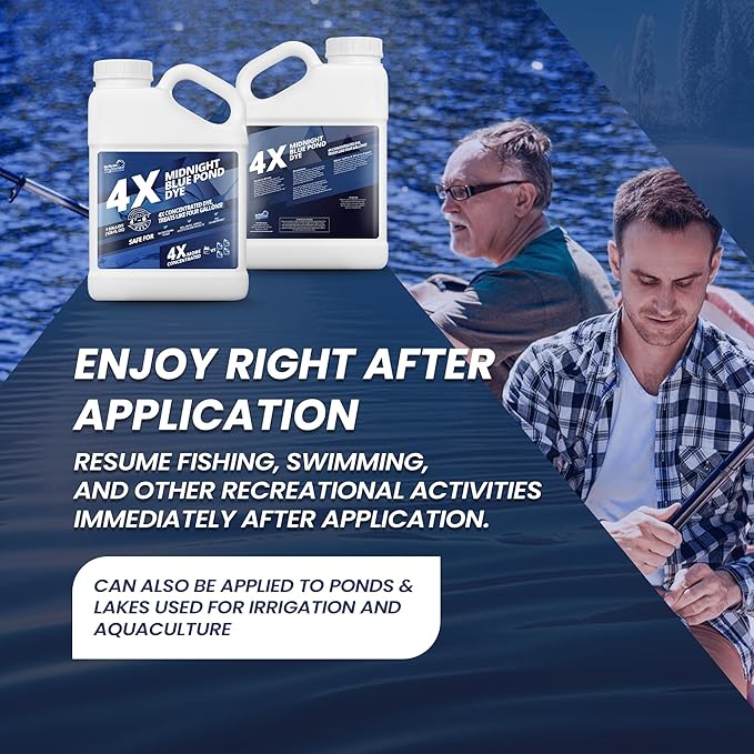1 Gallon Midnight Blue Pond Dye, 4X Concentrate Pond Dye Blue, Dark Natural Looking Aquashade for Beautiful Lake Water, Long-Lasting Colorant, Protects Against Sunlight - Ideal for Fish & Wildlife-VerdiqueGarden