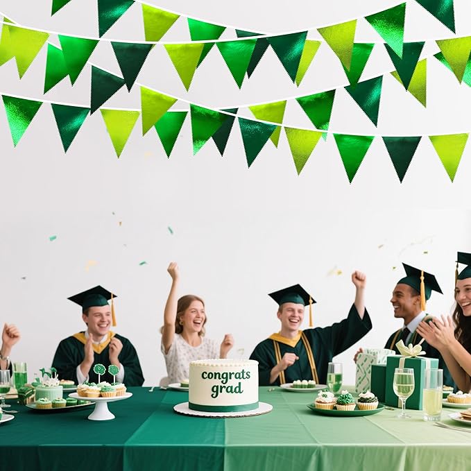 Gradient Green Party Decorations Metallic Fabric Ombre Green Triangle Pennant Banner Flag Bunting for Graduation Birthday Retirement Wedding Bachelorette Spring Summer St Patrick's Day Party Supplies-VerdiqueGarden