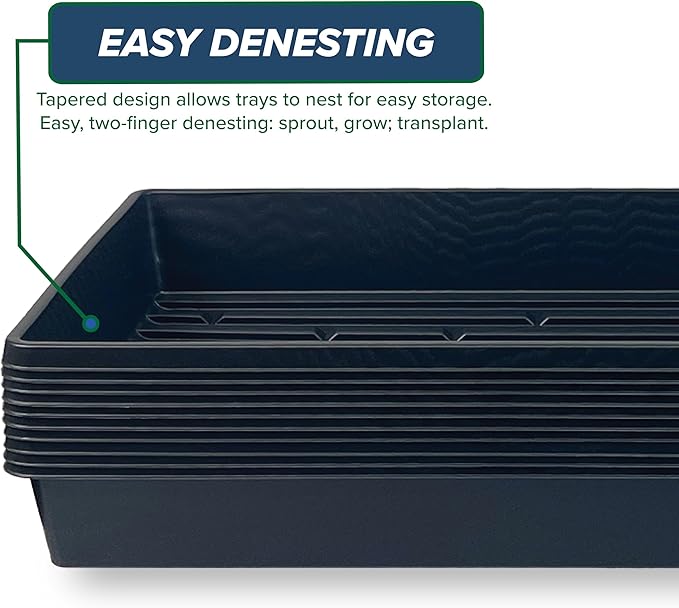 10 Plant Growing Trays (No Drain Holes) - 20" x 10" - Perfect Garden Seed Starter Grow Trays: for Seedlings, Indoor Gardening, Growing Microgreens, Wheatgrass & More - Soil or Hydroponic-VerdiqueGarden