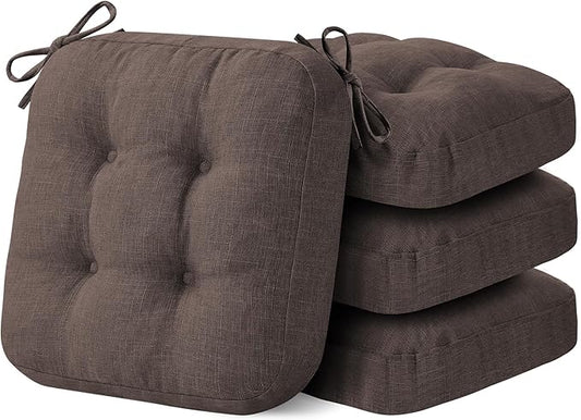 Chair Cushions for Dining Chairs, Dining Chair Cushions, Tufted Indoor Chair Pads with Ties & Non Slip Backing, Seat Cushions for Kitchen Chairs 16.5” x 16.5” x 3.5”, Set of 4, Brown-VerdiqueGarden