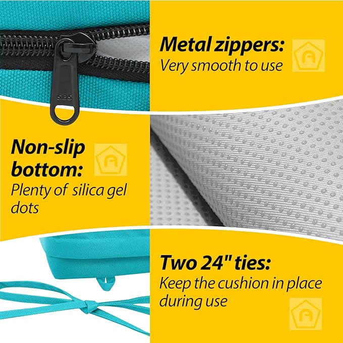 AAAAAcessories Outdoor Seat Cushions for Chairs, Waterproof, Fade-Resistant Patio Furniture Replacement Cushions, 20" x 18" x 3", Set of 2, Turquoise Blue-VerdiqueGarden