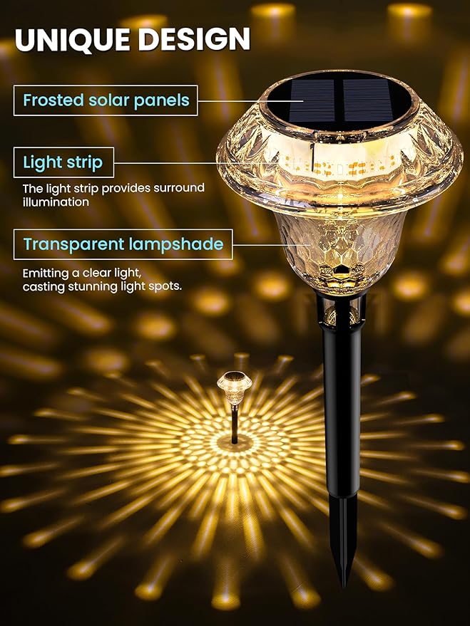 SOLPEX Solar Pathway Lights Garden Decor for Yard, Garden Lights Solar Powered Waterproof Landscape Lighting, Solar Outdoor Lights Porch Decor for Path Walkway Driveway (8 Pack Warm White)-VerdiqueGarden