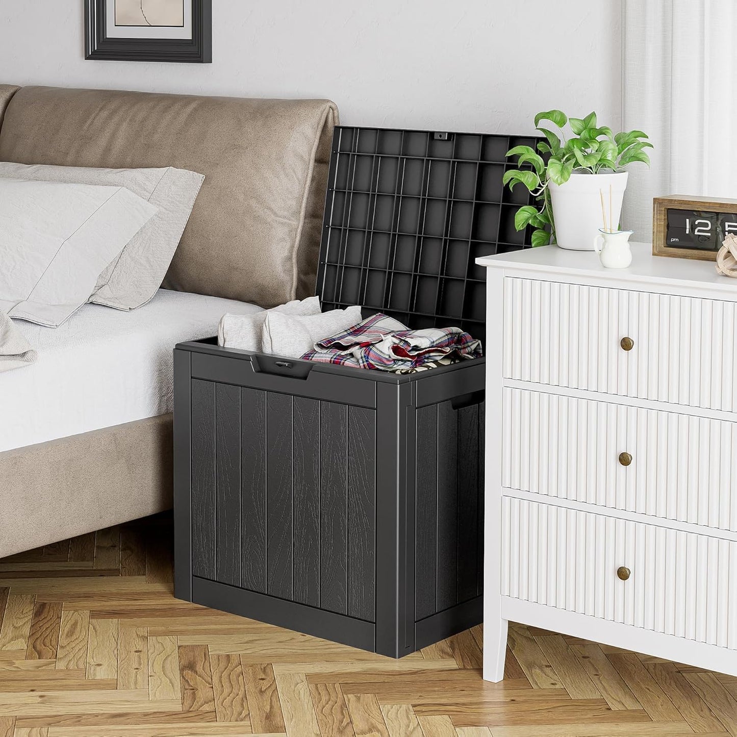 32 Gallon Deck Box Lockable Resin Indoor Outdoor Storage Box waterproof Outdoor Container for Patio Furniture, Pool Accessories, Cushions, Garden Tools, Sports Equipment-VerdiqueGarden