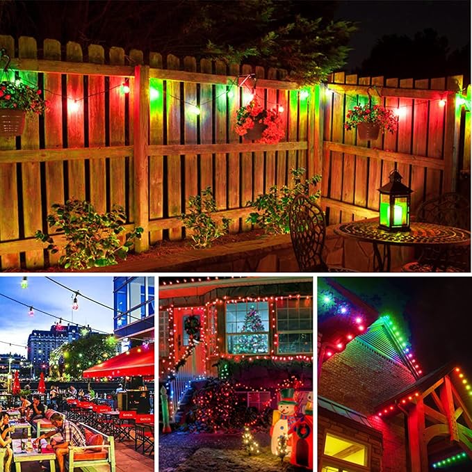 Meconard S14 Colored LED String Light Bulbs,1 Watt Plastic Shatterproof Waterproof Outdoor Indoor Replacement Bulbs for Home Decor, E26 Medium Base, Red Green Light Bulbs, 15Pack-VerdiqueGarden