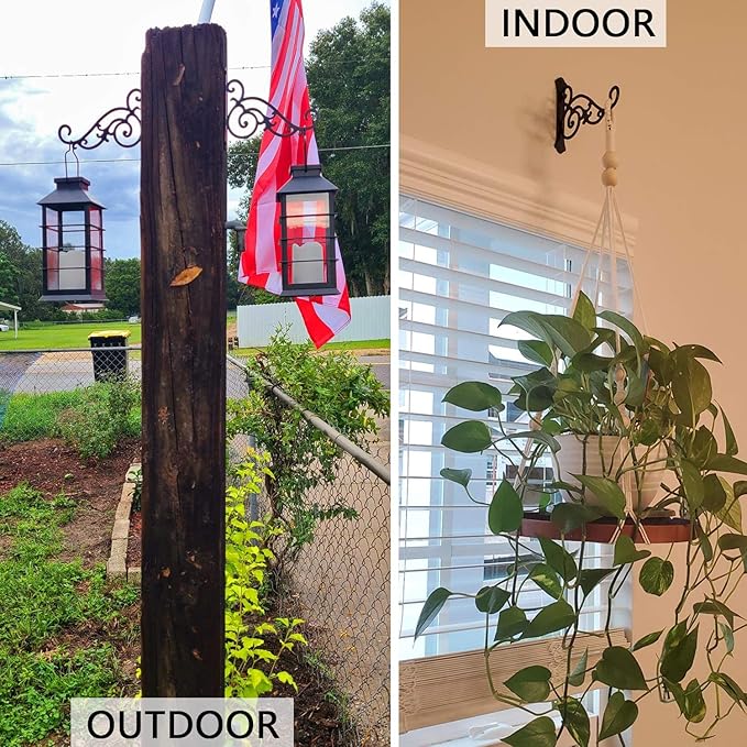 11-Inch Outdoor Decorative Metal Wall Hook for Hanging Lantern Plant Bird Feeder, Black-VerdiqueGarden