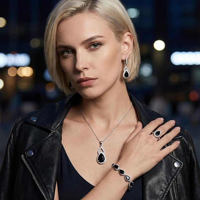 Classic Jewelry Set—Perfect for Weddings, Galas, and Everyday Wear—Includes Bracelet, Ring, Pendant Earrings, and Necklace ，Birthday Gift for Mother/Wife/Sister/Best Friend