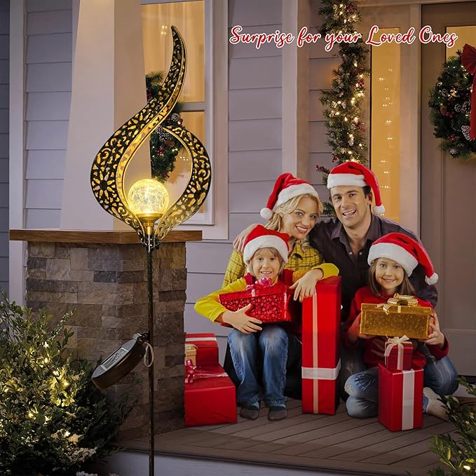 HOMEIMPRO Outdoor Garden Solar Lights Stake，Crackle Glass Globe,Metal Flower Waterproof LED Fairy Lights for Pathway,Lawn,Patio or Courtyard,Gardening Gift (Bronze)-VerdiqueGarden