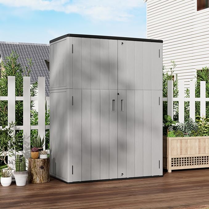 Outdoor Storage Shed Waterproof,Resin Storage Sheds Outdoor with Floor,Outdoor Storage Cabinet for Garage Storage, Pool Storage, Bike, Garden (57Cu.ft)-VerdiqueGarden