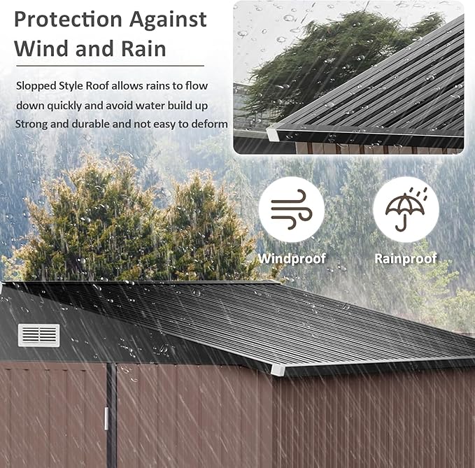 Aoxun 9.4x7.3x6.5 FT Outdoor Storage Shed, Garbage Can, Outdoor Metal Shed for Tool, Garden, Bike, Placed in Patio, Garden Brown Base Included-VerdiqueGarden