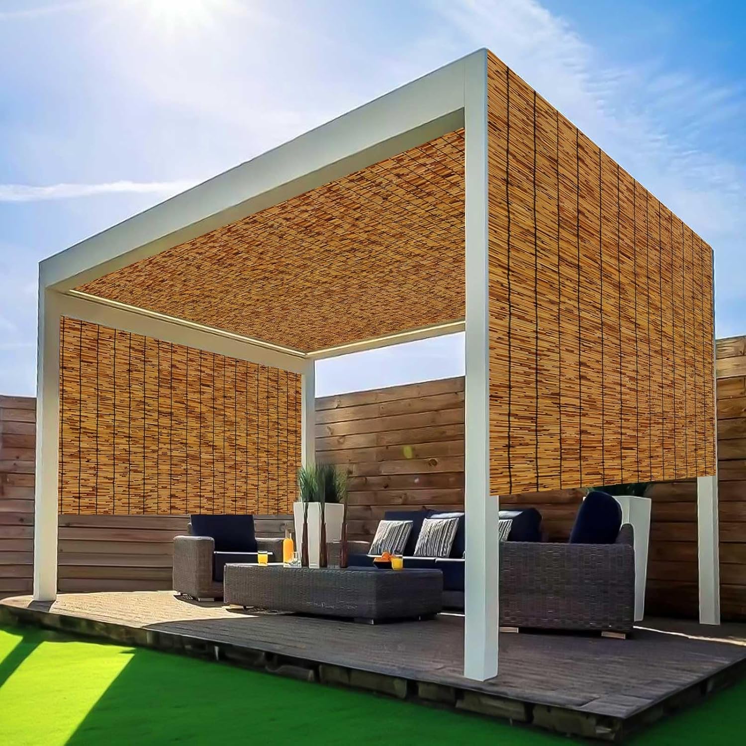 Natural Reed Fencing,Decorative Bamboo Fence Rolls Handwoven Friendly Sun Shade for Garden,Patio,Balcony Windows 3x16FT-VerdiqueGarden