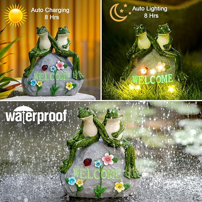 Nacome Solar Garden Outdoor Statues Frog with Succulent and 7 LED Lights - Lawn Decor for Patio, Balcony, Yard Ornament - Unique Housewarming Gifts-VerdiqueGarden
