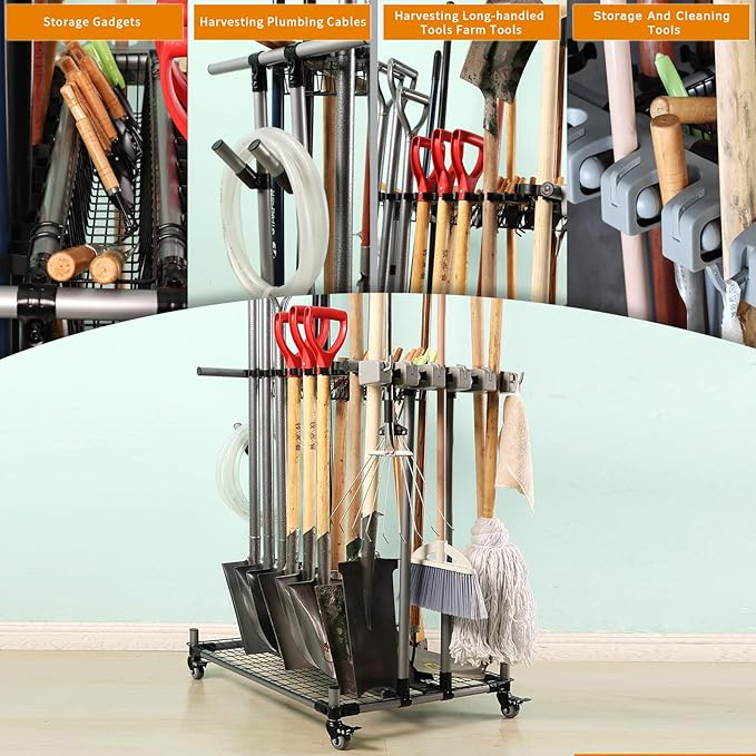 garden tool organizer metal Garage Storage Holder storage large long lawn tools heavy duty tool rack sturdy yard cart yard tool organizer for garage-VerdiqueGarden