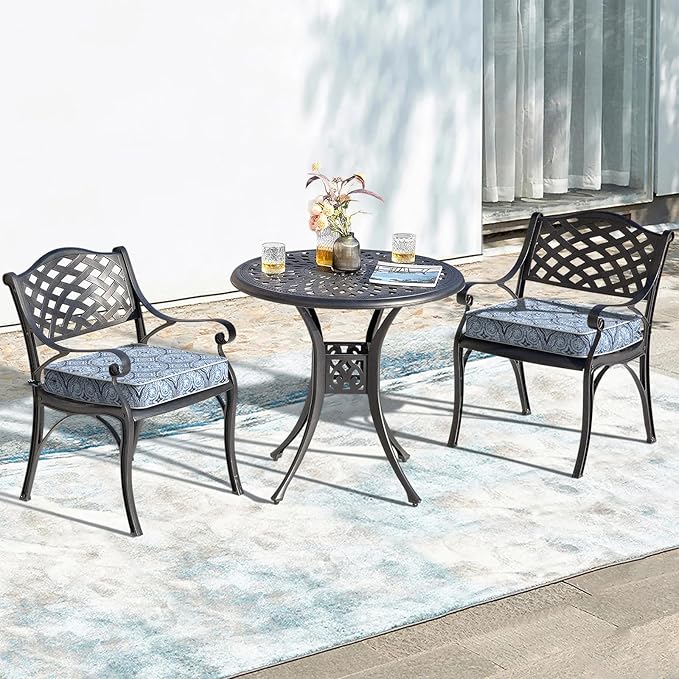 LVTXIII Patio Chair Cushions 22"x22"x3", Water-Repellent Outdoor Seat Cushions for Patio Furniture, Square Chair Pads with Ties for Home Garden Decoration, Set of 2, Medallion Blue-VerdiqueGarden