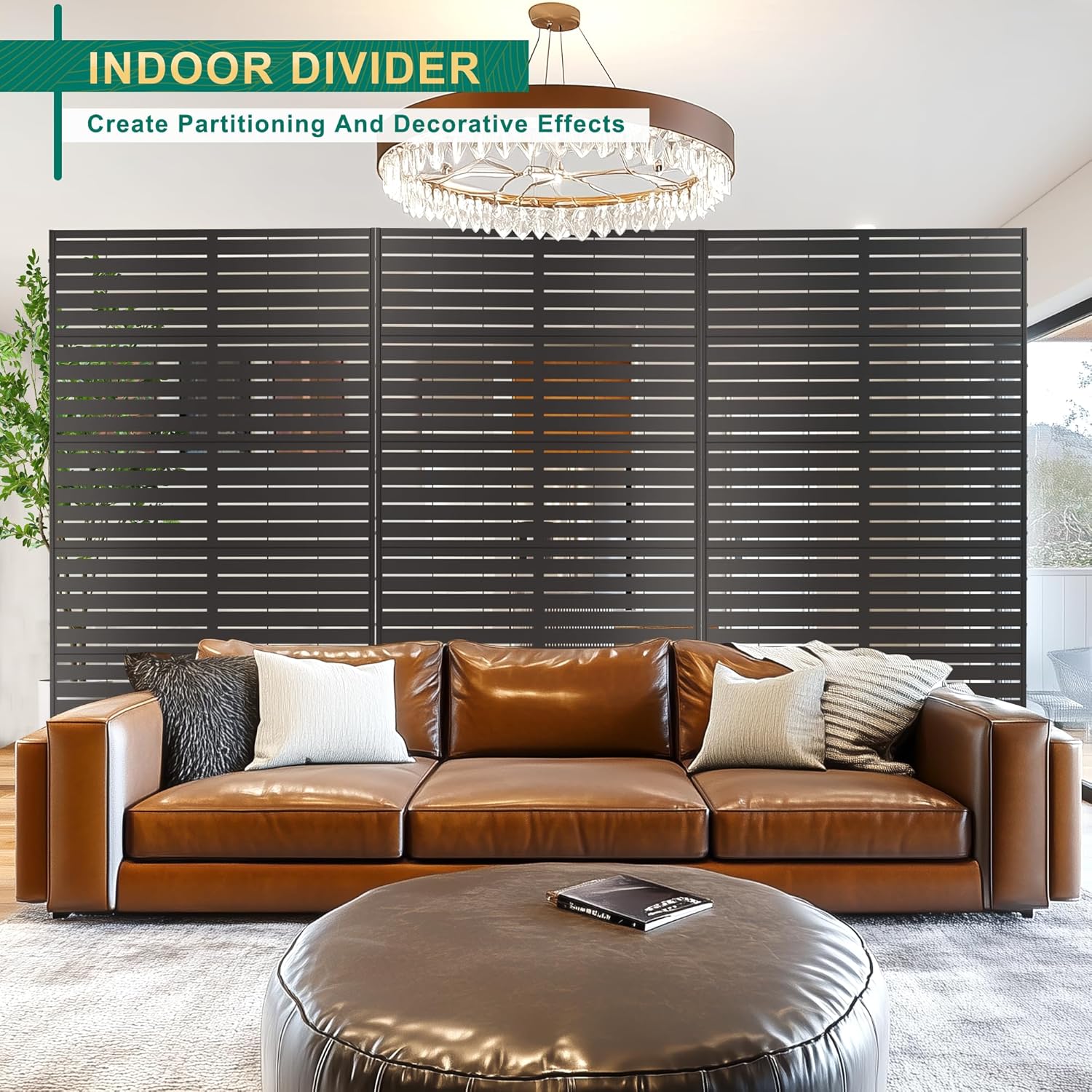 72" H×44" W Metal Privacy Screen Outdoor Privacy Screen Freestanding, Outdoor Privacy Screens and Panels for Patio Lawn Deck, Outdoor Privacy Panels Decorative Privacy Fence(Consists of 5 Panels)-VerdiqueGarden