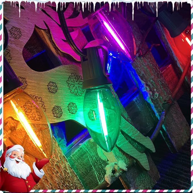 C9 LED Christmas Lights Outdoor,25FT Multicolored Christmas Lights with 26 Colorful Clear Multicolor LED Bulbs,Connectable Old Fashioned Christmas Lights for Garden Patio Xmas Tree Party Home Decor-VerdiqueGarden