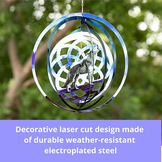 VP Home Wolf Dreamcatcher Kinetic Wind Spinner for Yard and Garden Wind Spinner Outdoor Metal Large Hanging Wolf Decor 3D Garden Art Wind Sculpture Spinners-VerdiqueGarden