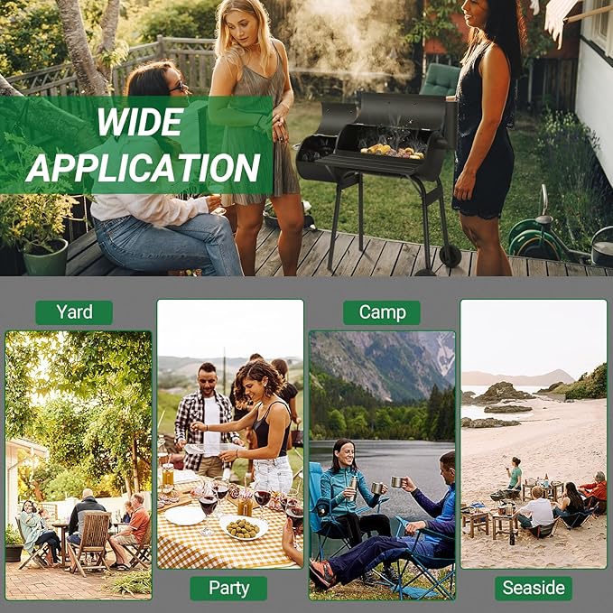 Outvita Outdoor BBQ Charcoal Grill, Portable Camping Grill for 6-10 People with Offset Smoker & Wheels for Patio Backyard Picnic-VerdiqueGarden