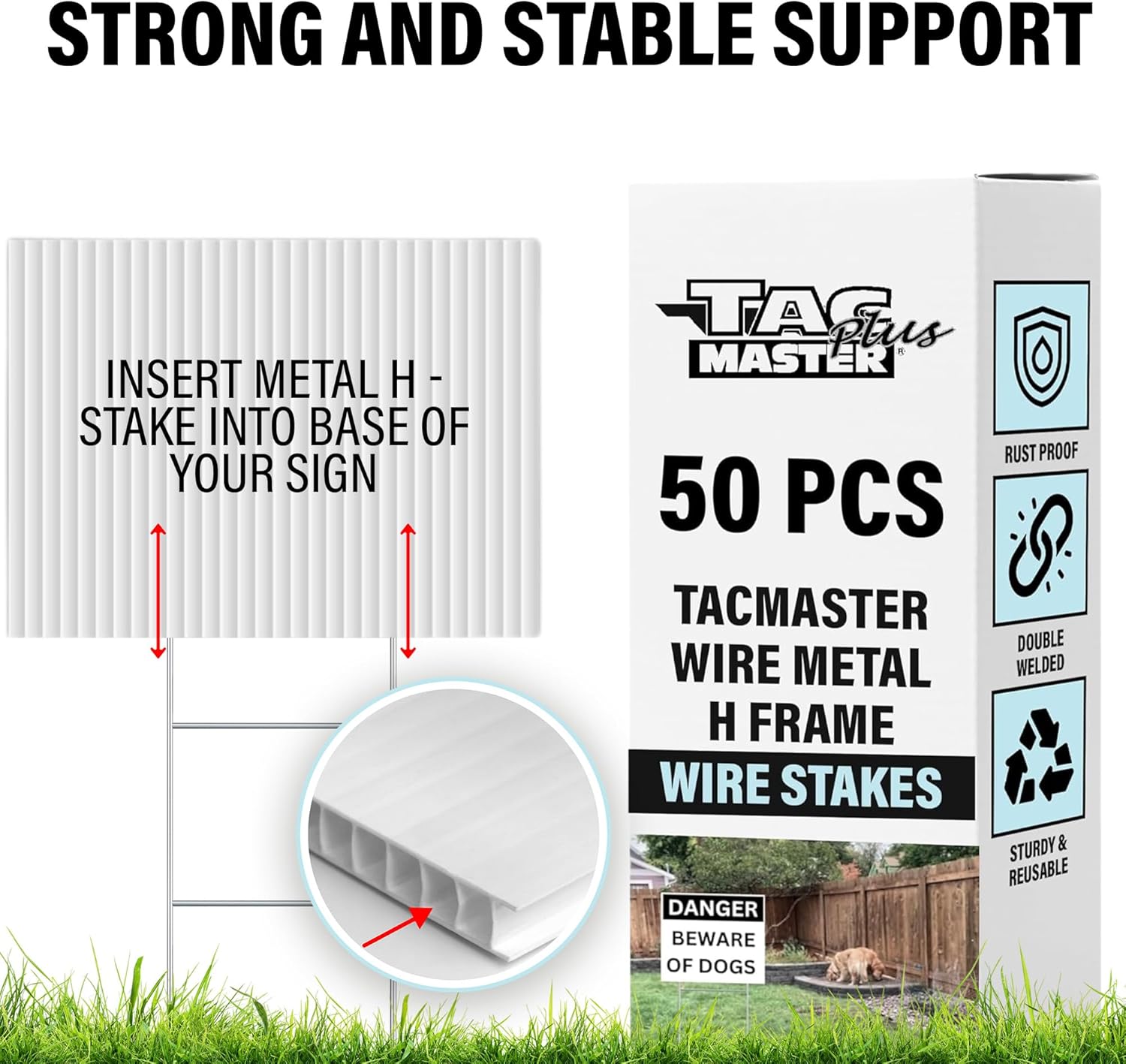 Tacmaster Wire Metal Yard and Sign H Stakes – Durable Blank Lawn Sign Posts for 4mm Corrugated Panels, Real Estate Signs, Waterproof and Wind Resistant, Ideal for Outdoor Use, 30"x10" – 50 Pack-VerdiqueGarden