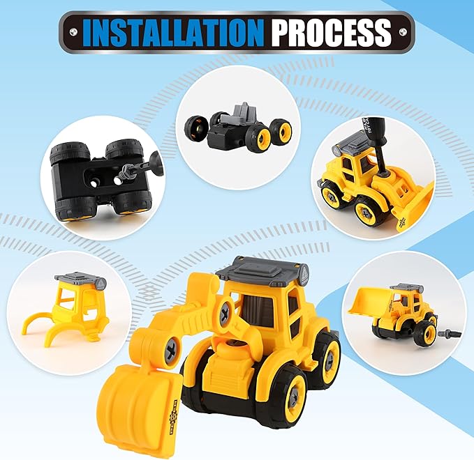 Construction Sandbox with Lid - 4 Vehicles with 1 Conveyor, 8 Castle Molds, 6 Figures & 3lbs Moldable Sand - Preschool Sensory Bin for Fine Motor Skills, Ages 3-6-VerdiqueGarden