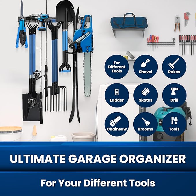 48'' All-Metal Garage Tool Organizer Wall Mount – Heavy-Duty Tool Rack Holds 450 lbs, Adjustable Hooks for Garage, Yard, and Garden Equipment-VerdiqueGarden