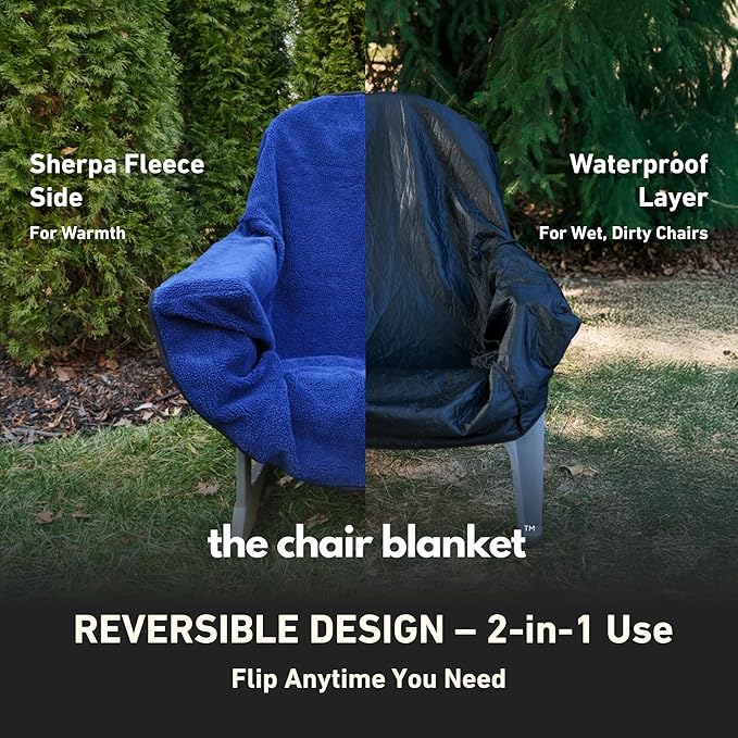 CITYBONFIRES The Chair Blanket™ Reversible Waterproof with Sherpa Lining – Portable Outdoor Cover for Camping, Sports & Patio – Folds into Carry Pouch with Strap - Navy-VerdiqueGarden