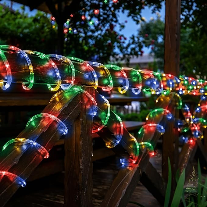 Solar Rope Lights, 2 Packs 66ft 200LED Solar String Lights, 8 Modes Waterproof Solar Powered Outdoor Light, Flexible Clear Tube Light for Garden Backyard Patio Deck Pool Tree Decorations- Multicolor-VerdiqueGarden