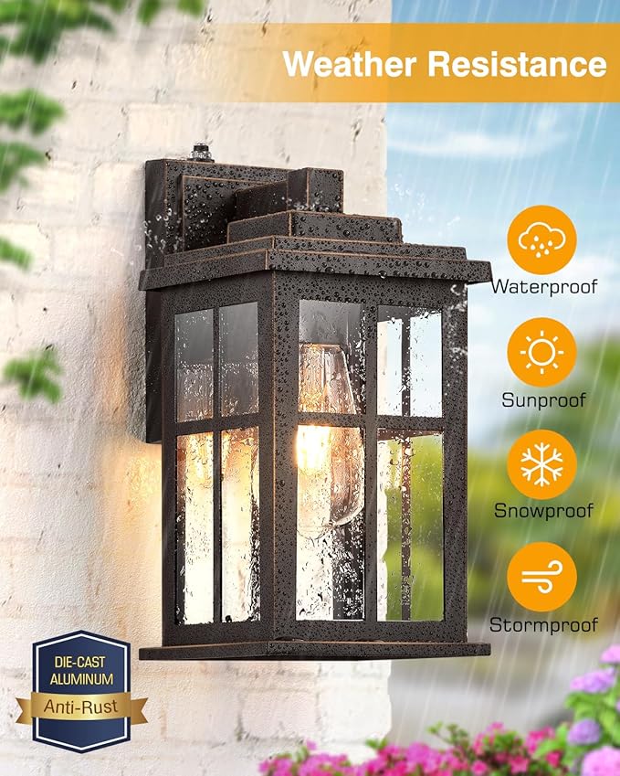 Anti-Rust Dusk to Dawn Outside Lights, 2-Pack Oil Rubbed Bronze Exterior Lighting Fixtures, Easy-to-Install Waterproof Modern Outdoor Wall Light for Porch, Garage, Front Door-VerdiqueGarden