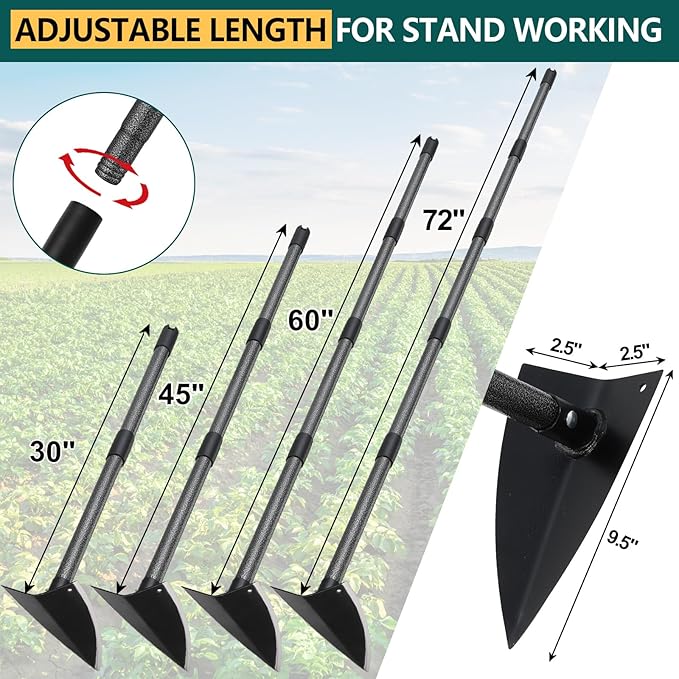 Hoe Garden Tool, Triangle Hoe Gardening Weeding Tool, 72" Long Handle Heavy Duty Manual Weeder Gardening Hand Tools for Weeding, Digging, Loosening Soil-VerdiqueGarden