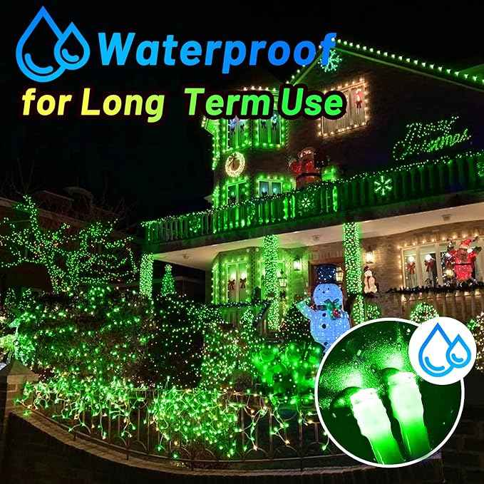 KNONEW Outdoor Christmas Lights 300 LED 99ft String Lights 8 Modes & Memory Fairy Light Plug in Waterproof LED String Lights for Xmas Yard Tree Wedding Party Holiday Decorations(Green)-VerdiqueGarden