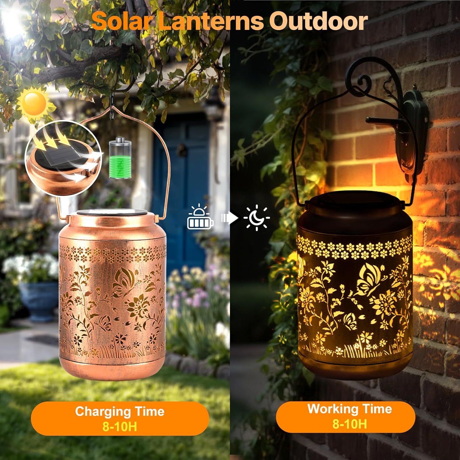 Solar Lanterns Outdoor Waterproof, Butterfly Garden Decor for Yard Porch Lawn Patio Pathway, Hanging Solar Lights Birthday Gifts for Women Mom Grandma Sister Friend-VerdiqueGarden