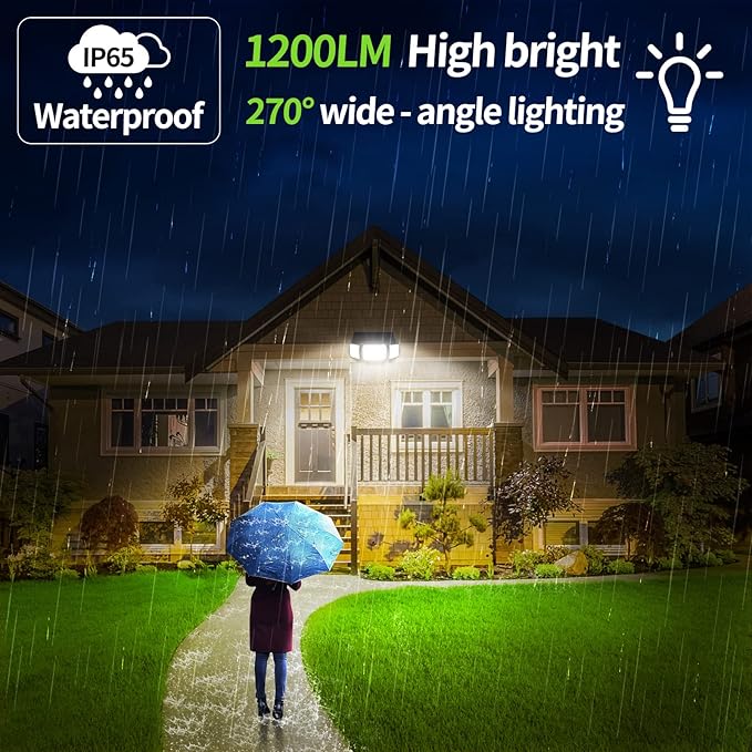 intelamp Solar Outdoor Lights,6000mAh Motion Sensor with Dual Sensors,Waterproof Solar Flood Lights 270°Wide Angle for Outside with 3 Modes-VerdiqueGarden